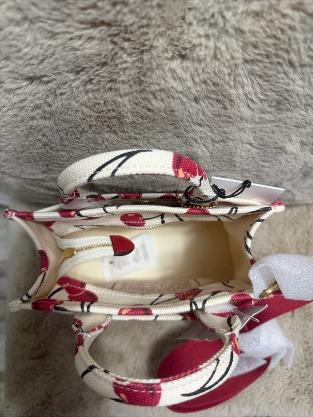 Coach Cherry-Print Mini Tote in Pink and Red - Picture 3 of 4
